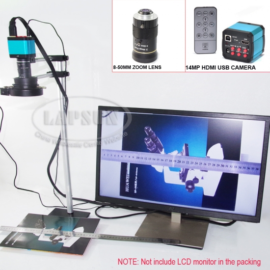 Wide field 14MP 1080P HDMI USB Digital Industrial Microscope Camera Zoom Lens - Click Image to Close
