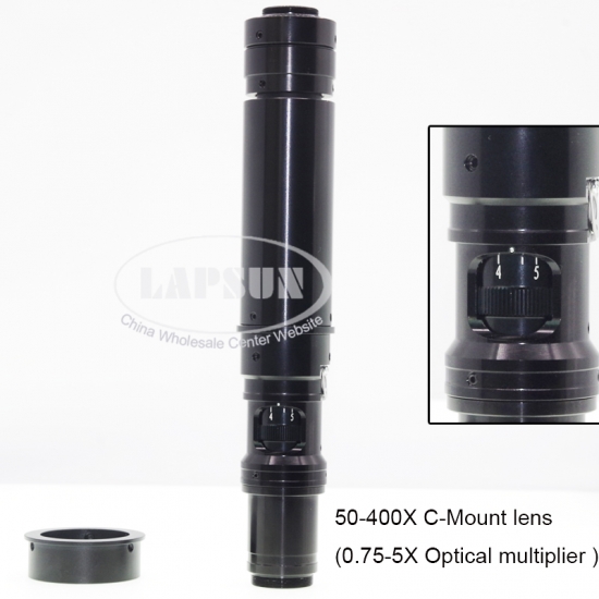 50X-400X Zoom C-mount Glass Lens Adapter for Industry Microscope Video Camera - Click Image to Close