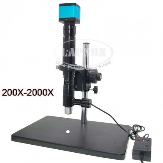 200X-2000X C-mount Coaxial Light Lens+ 14MP HDMI Industrial Microscope Camera + Fine Adjsutment Stand - Click Image to Close