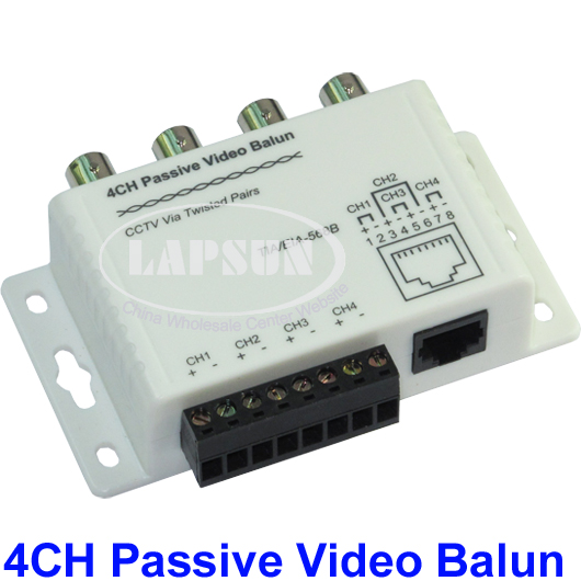 UTP 4 Channel CH Passive Video Balun to CAT5 RJ45 & 4 BNC CCTV Adapter X204B - Click Image to Close