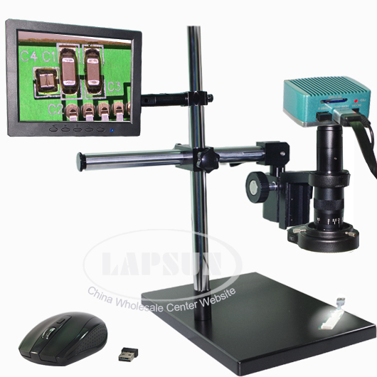 1080P HDMI Microscope USB Industrial Camera + 8" LCD Monitor 180X C-mount Lens +Dual-arm Stereo Table Stand - Click Image to Close