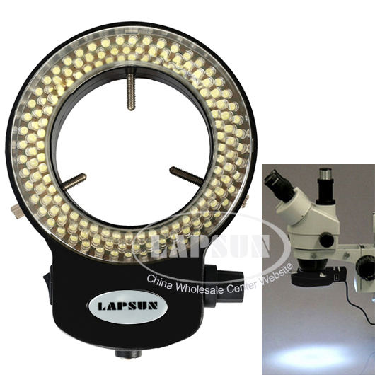 Lapsun 144 LED Bulb Microscope Ring Light Illuminator Adjustable Bright Lamp + Adapter - Click Image to Close
