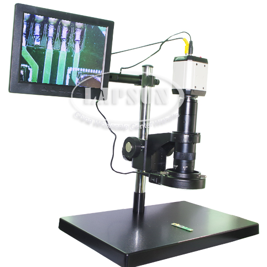 2MP Microscope USB VGA AV Industrial Camera +180X C-mount Lens +8" LCD +Stand - Click Image to Close