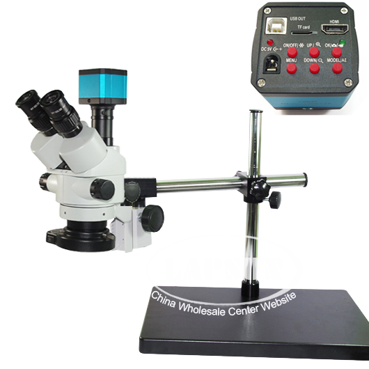 Simul-focal 45X Trinocular Industrial Stereo Microscope USB 1080P HDMI Camera - Click Image to Close