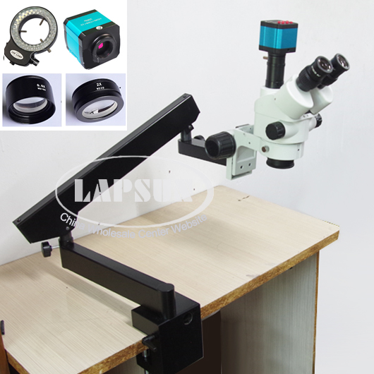 Simul Focal 3.5X - 90X Trinocular Industrial Inspection Zoom Stereo Microscope 14MP USB HDMI Video Camera + Long Arm Heavy Stand - Click Image to Close