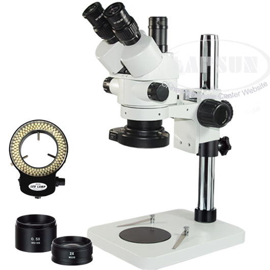 3.5X-90X Zoom Simul-focal Trinocular Stereo Microscope Objective Lens Ring LED - Click Image to Close