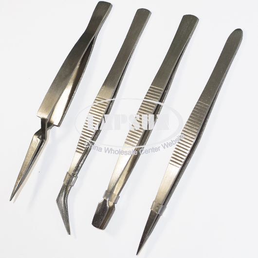4pc/set Tweezer Flat Straight Curved Reversed Forceps Hobby Craft Gluing Jewelry - Click Image to Close