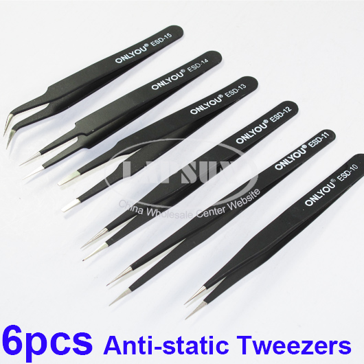 6pcs ESD Anti-Static Stainless Steel Tweezer Set Tweezers Maintenance Tools Kits - Click Image to Close