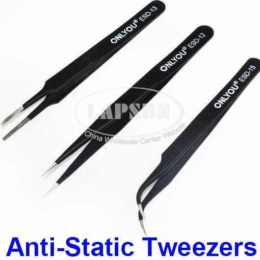 3 ESD Anti-Static Stainless Steel Tweezer Forceps Set Nipper Maintenance Tool - Click Image to Close
