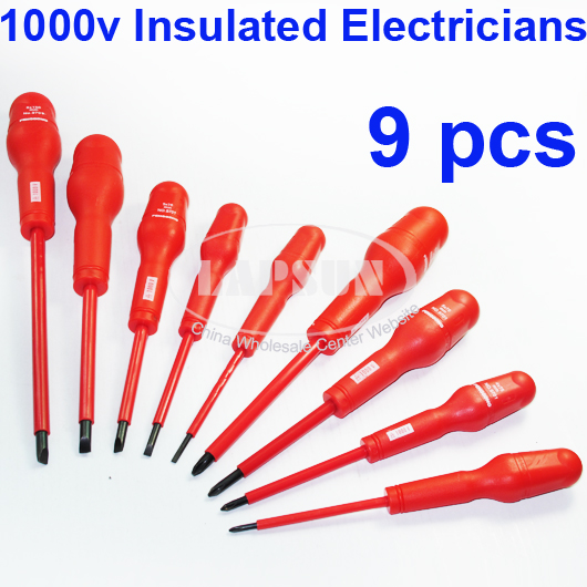 9pcs 1000V Insulated Electricians Cross Philips Slotted Tip Screwdriver Set - Click Image to Close
