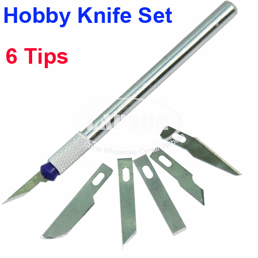 Hobby Knife Set Crafts Scrapbooking Scrap Book Model Tools + 6 Blade Tips - Click Image to Close