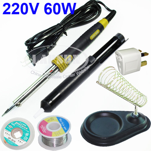 60W Electric Soldering Iron Kit Stand Desoldering Pump Sucker Solder Wire Reel - Click Image to Close