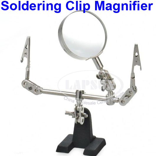 Hand Soldering Stand PCB Holder Clamp Clip Helping 5X Magnifying Magnifier Len - Click Image to Close