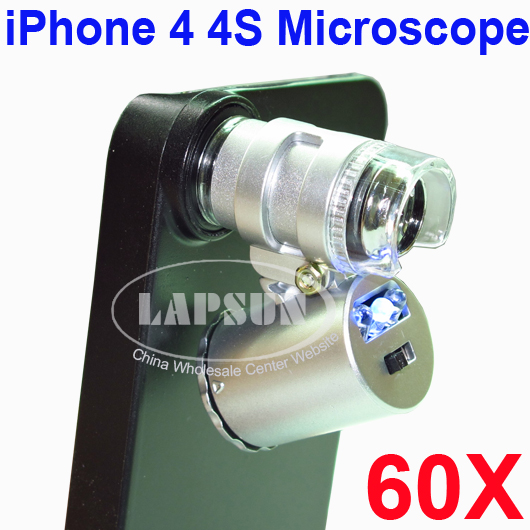60X Zoom Magnifier Optical Microscope Lens Case LED Light F Apple IPhone 4 4S - Click Image to Close