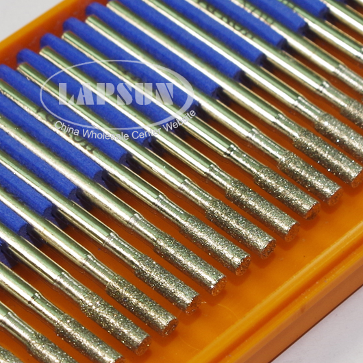 30x Diamond Coated 3mm CYLINDRICAL Cylinder Rotary Pointed Head Burr Drill Bits