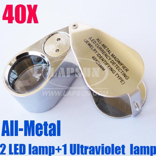 40x 25mm Glass Jeweler Loupe Eye Magnifier With 2 Bright LED And 1 Ultraviolet Lamp
