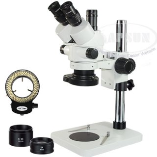 3.5X-90X Zoom Simul-focal Trinocular Stereo Microscope Objective Lens Ring LED