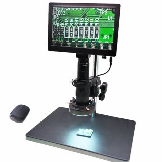 1080P 60FPS SONY IMX307 COMS Digital C-mount Microscope Camera Industrial Integrated with 9 inch LCD Monitor + Stereo Table Stand + 5X-360X C-mount Lens + 144 LED Ring Light