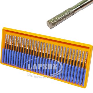 30x Diamond Coated 3mm CYLINDRICAL Cylinder Rotary Pointed Head Burrs Drill Bits
