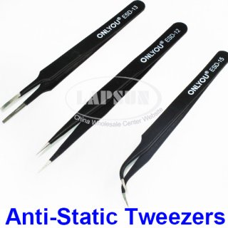 3 ESD Anti-Static Stainless Steel Tweezer Forceps Set Nipper Maintenance Tool