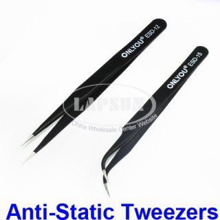 2pcs ESD Anti-Static Stainless Steel Tweezer Forceps Set Nipper Maintenance Tool