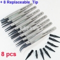 8 PCS Stainless Steel Replaceable Tip AntiStatic ESD Tweezer Set Nipper + 8 Tips