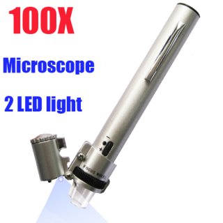 100X With 2 Bright LED Hand Illuminated Light Microscope Magnifier