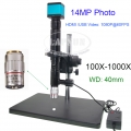 ong Work Distance (LWD) 100X-1000X Inspection Monocular C-mount Coaxial Light Lens 14MP Industrial Microscope Camera Set