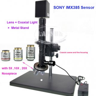 50X-2000X 4000X Sony IMX385 V2 60FPS HDMI C-Mount Coaxial Light Lens With Fine Adjustment Stand Industry Camera Microscope Set