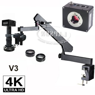 2023 4K IMX334 V3 60FPS HDMI USB LAN Industry Microscope Camera Set Articulated Stand Light 0.75X Barlow Lens For Mobile Soldering