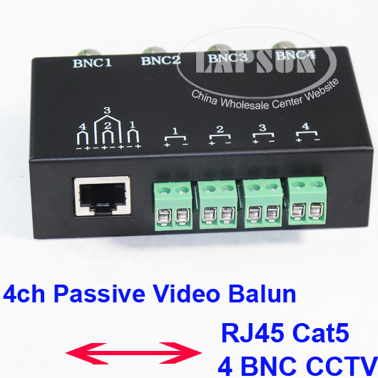 4-Channel CAT5 To BNC Balun – Passive Video & Power Connectors For Security Cameras