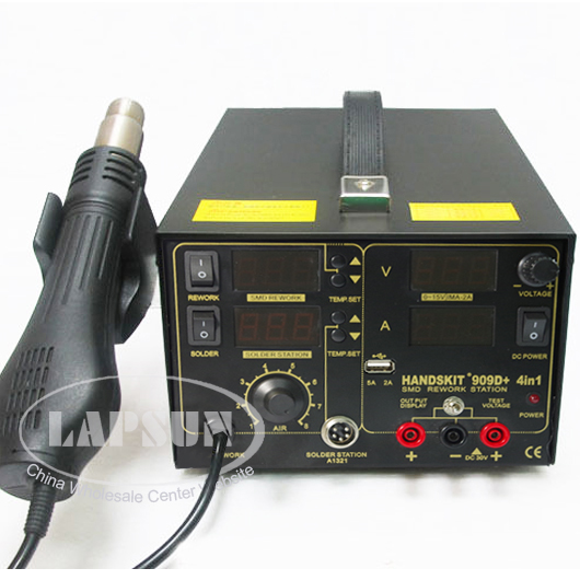 909D+ Rework Soldering Station Hot Heat Air Gun DC USB Power Supply 110V 220V AC