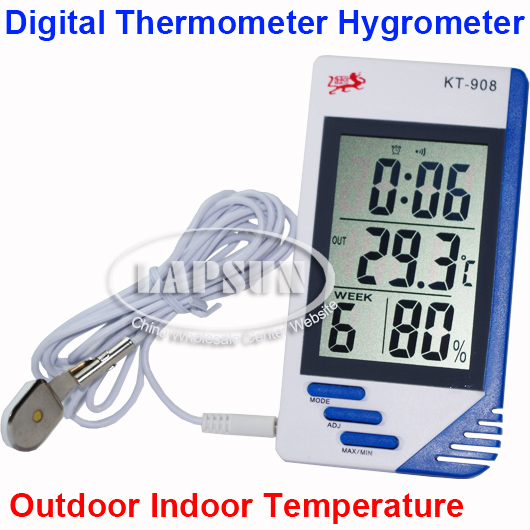 Indoor Outdoor Digital Thermometer Hygrometer Dual Sensor MAX-MIN Alarm KT-908