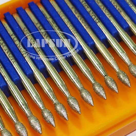 30pcs Diamond Coated 3mm Rugby Spheroid Rotary Pointed Head Burrs Drill Bits