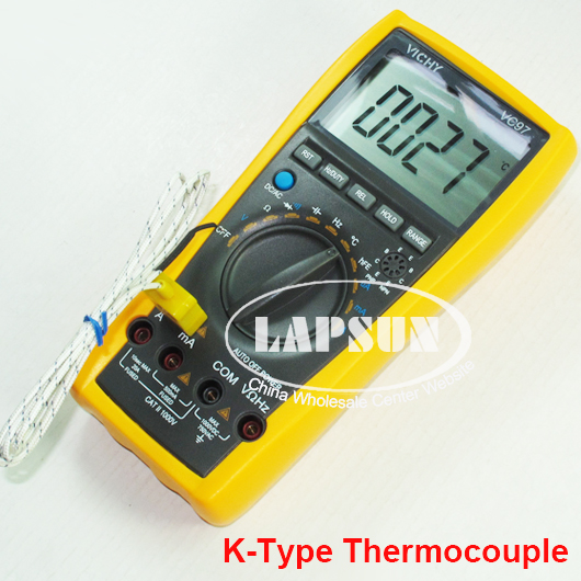 Digital Multimeter Thermometer Voltmeter Tester AC DC K Type Sensor Probe VC97 K