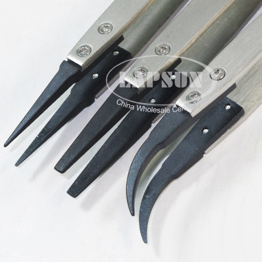 3 PCS Stainless Steel Replaceable Tip AntiStatic ESD Tweezer Set Nipper + 3 Tips