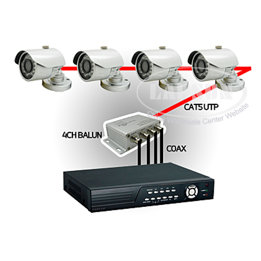4 Channel CAT5 Cable Passive Balun Video Transceiver CCTV Camera DVR BNC RJ45